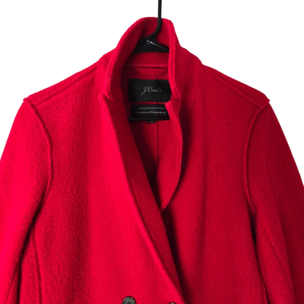 J.Crew Daphne Italian Boiled‎ Wool Red Double Breasted Unlined Coat Women Size 6